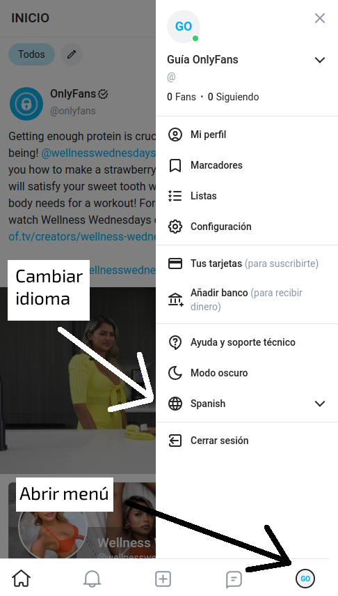 Cambiar idioma Onlyfans